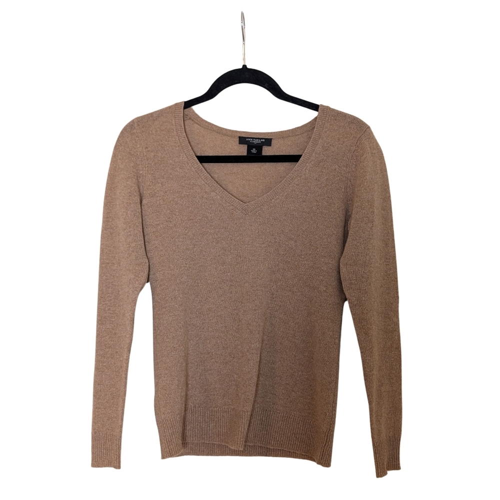 Ann Taylor V-Neck Cashmere Sweater - Camel